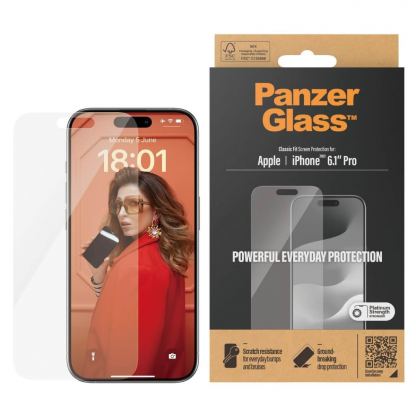 Стъклено защитно покритие за дисплея на iPhone 15 Pro - PanzerGlass Screen Protector Classic Fit (прозрачен)