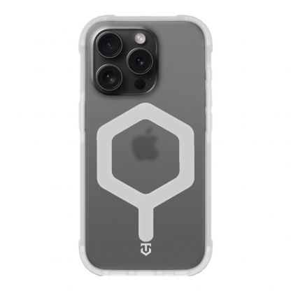 Хибриден удароустойчив кейс с MagSafe за iPhone 15 Pro - Tactical MagForce Hexagon Cover (бял-прозрачен)