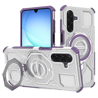 Хибриден удароустойчив кейс с вградена поставка за Samsung Galaxy A17 5G, Galaxy A17 4G - Techsuit Carbon Shield Pro Hybrid Case (сребрист-лилав)