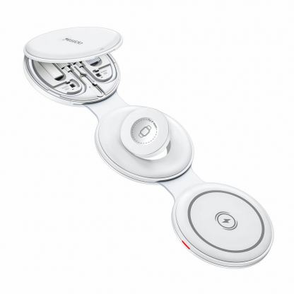 Сгъваема двойна поставка (пад) за безжично зареждане за iPhone с MagSafe и Apple Watch - Yesido Foldable Wireless Charging Station (бял)