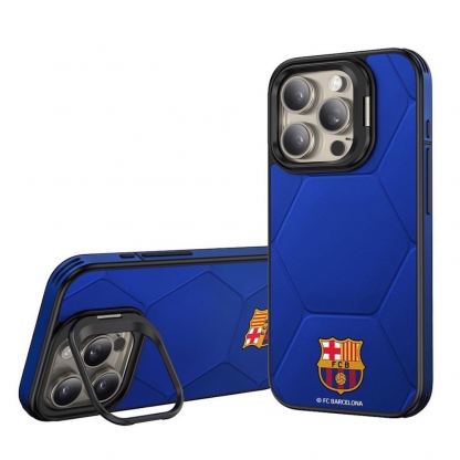 Дизайнерски кожен кейс с MagSafe за iPhone 15 Pro Max - FC Barcelona Official Magnetic Leather Case (син)
