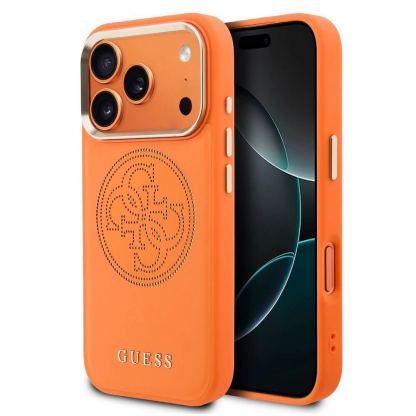 Дизайнерски кожен кейс с MagSafe за iPhone 17 Pro Max - Guess PU Perforated 4G Logo MagSafe Case (оранжев)