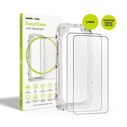  2 броя калени стъклени защитни покрития за дисплея на Samsung Galaxy S26 - Mobile Origin EasyGlass Full Cover Tempered Glass Pack With Applicator (черен-прозрачен) 