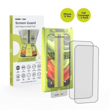 2 броя калени стъклени защитни покрития за дисплея на iPhone 17 Pro - Mobile Origin Screen Guard Full Cover Tempered Glass With Applicator 2 Pack (черен-прозрачен)